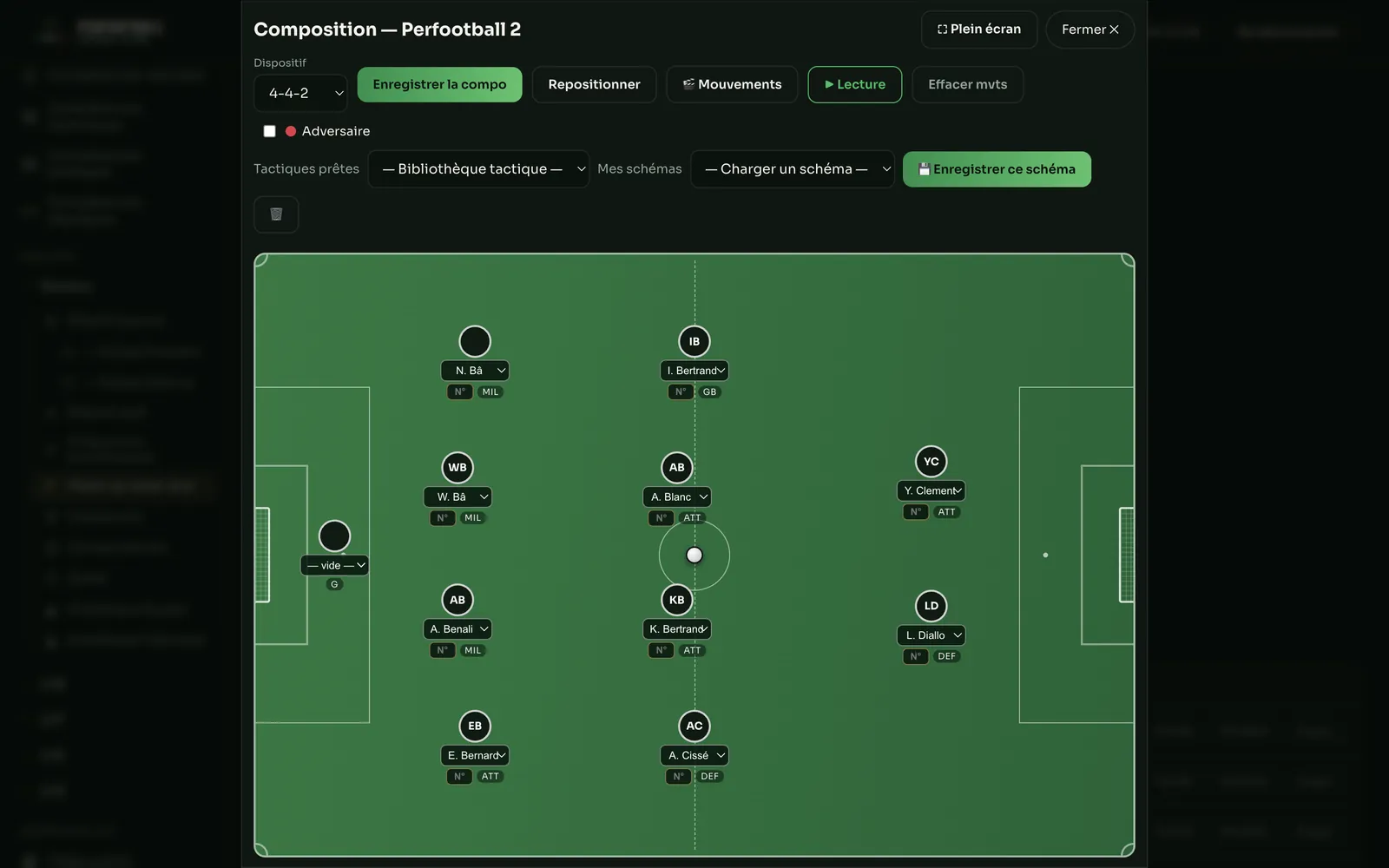 Écran de composition tactique Perfootball